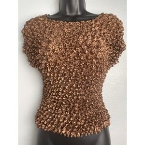 Radiance Brown Popcorn Top Crinkle Bubble Shirt Y2K Batwing‎ Sleeve One Size